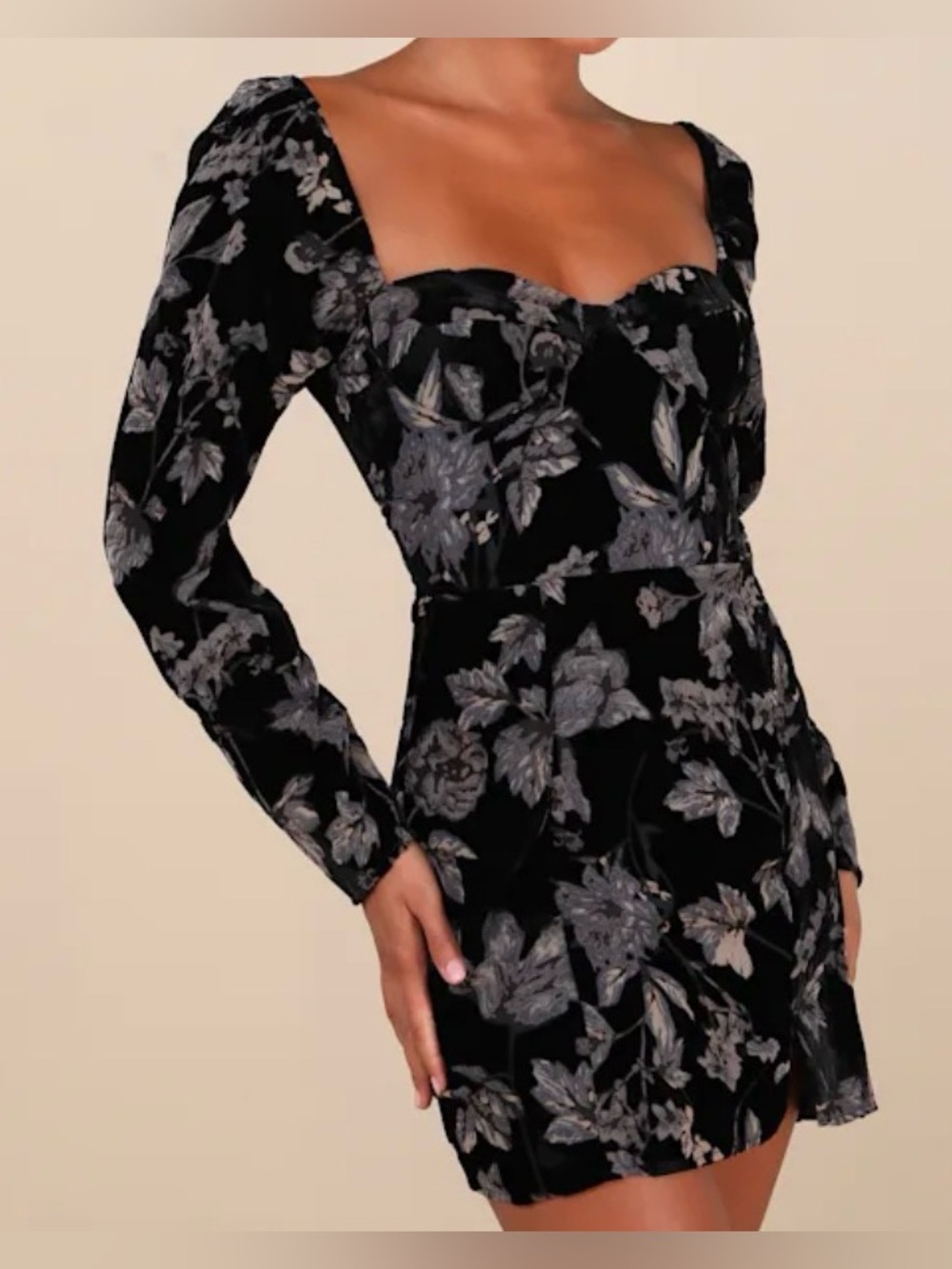 NWT Lulus Simply Decadent Black Floral Velvet Burnout Bustier Mini Dress Size XL